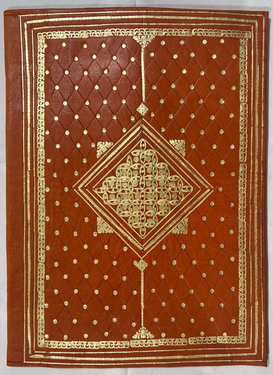 ORANGE A4 SIZE SOFT LEATHER FOLDER WITH GOLD DETAILING ON THE FRONT