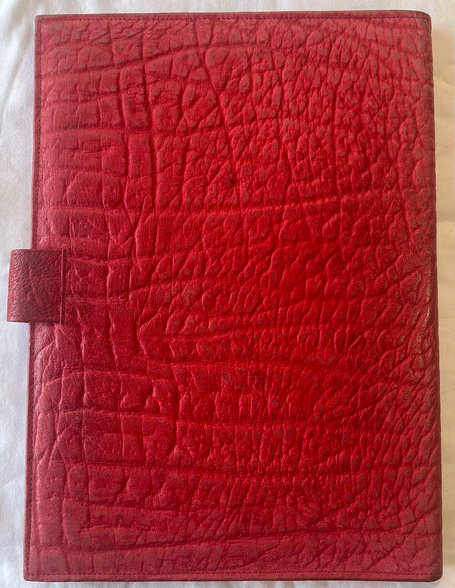 RED A4 SIZE BUFFALO LEATHER FOLDER IN GOOD CONDITION