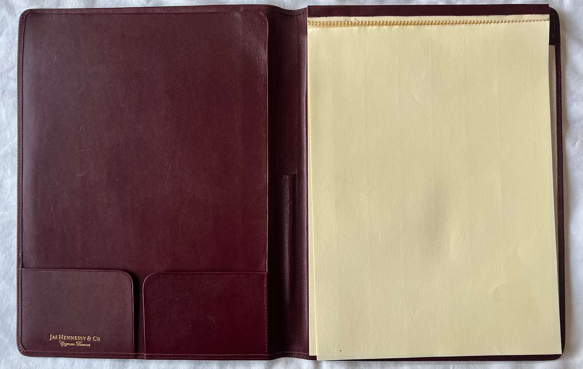 MAROON A4 SIZE LEATHER JAS HENNESSY AND CO COGNAC FRANCE FOLDER