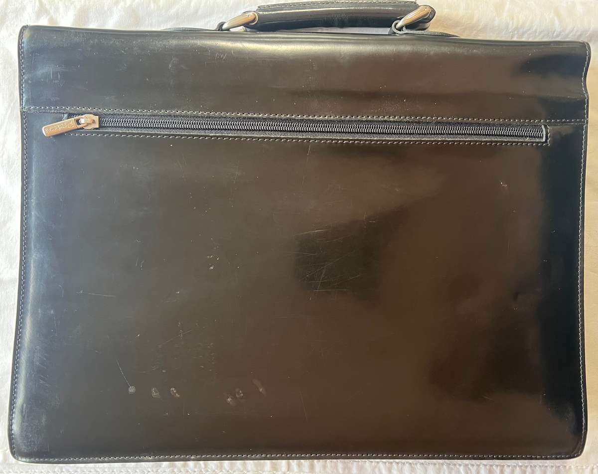 DESIGNER PRATESI BLACK LEATHER BRIEFCASE WITH WORKING LOCK MECHANISM MADE IN ITALY