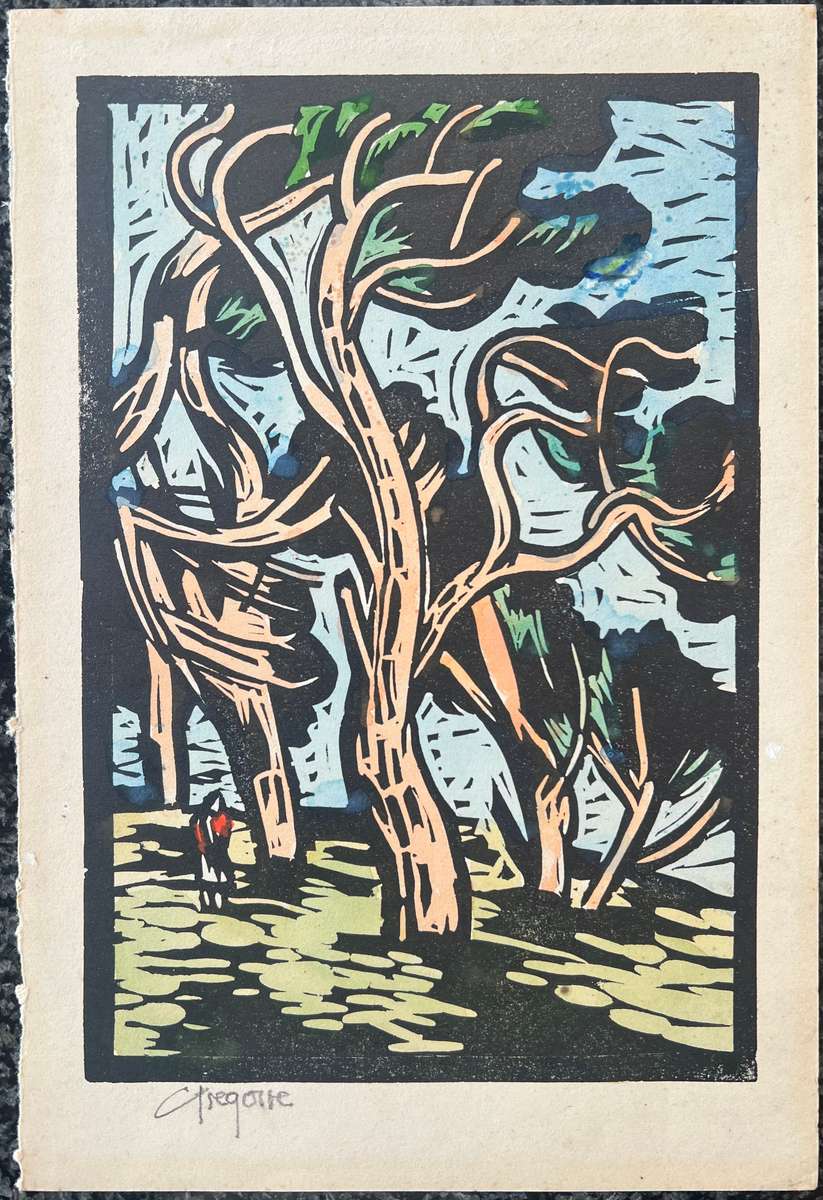 SIGNED! GREGOIRE BOONZAIER HAND COLOURED LINOCUT