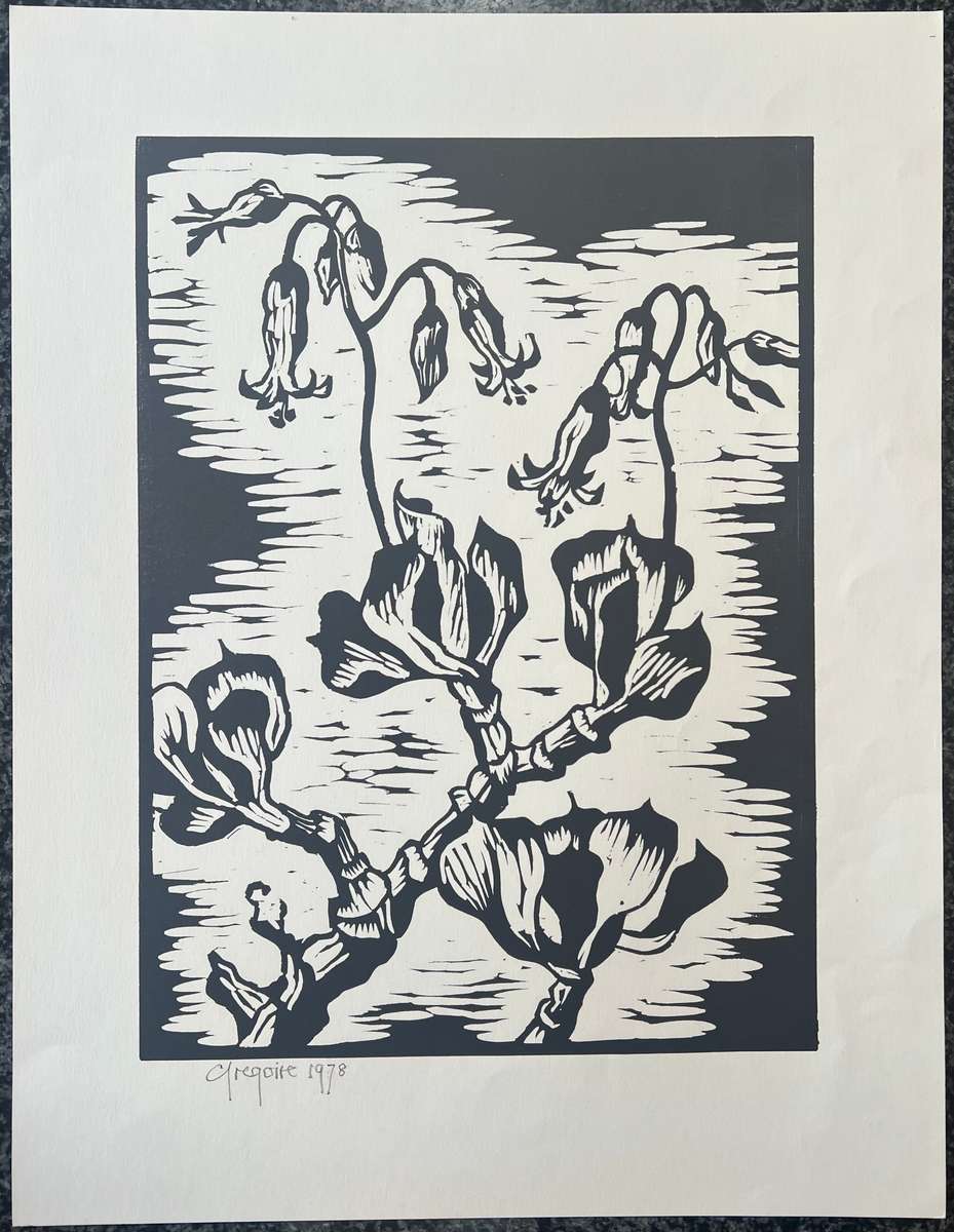 SIGNED AND DATED! GREGOIRE BOONZAIER LINOCUT "COTYLEDON ORBICULATA", 1978