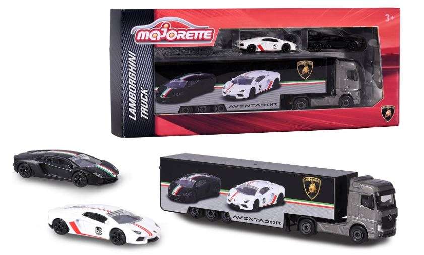 Original Licenced Lamborghini Truck(Merc) including 2 cars, miniature vehicle set, Die-Cast, 1:64