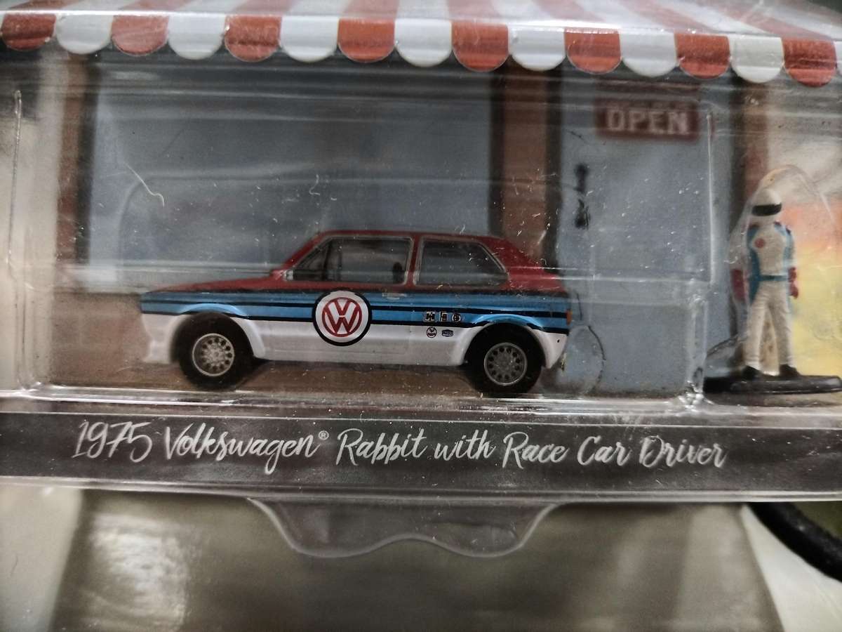 GreenLight Hobby Shop 1975 Volkswagen Rabbit with race car driver