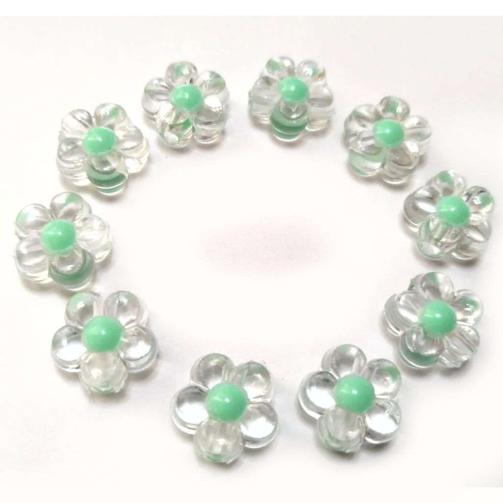 Beads / Acrylic Beads -12x6mm- 10pcs - cute clear Flowers with color dot - Beads for crafting