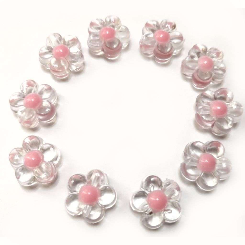 Beads / Acrylic Beads -12x6mm- 10pcs - cute clear Flowers with color dot - Beads for crafting