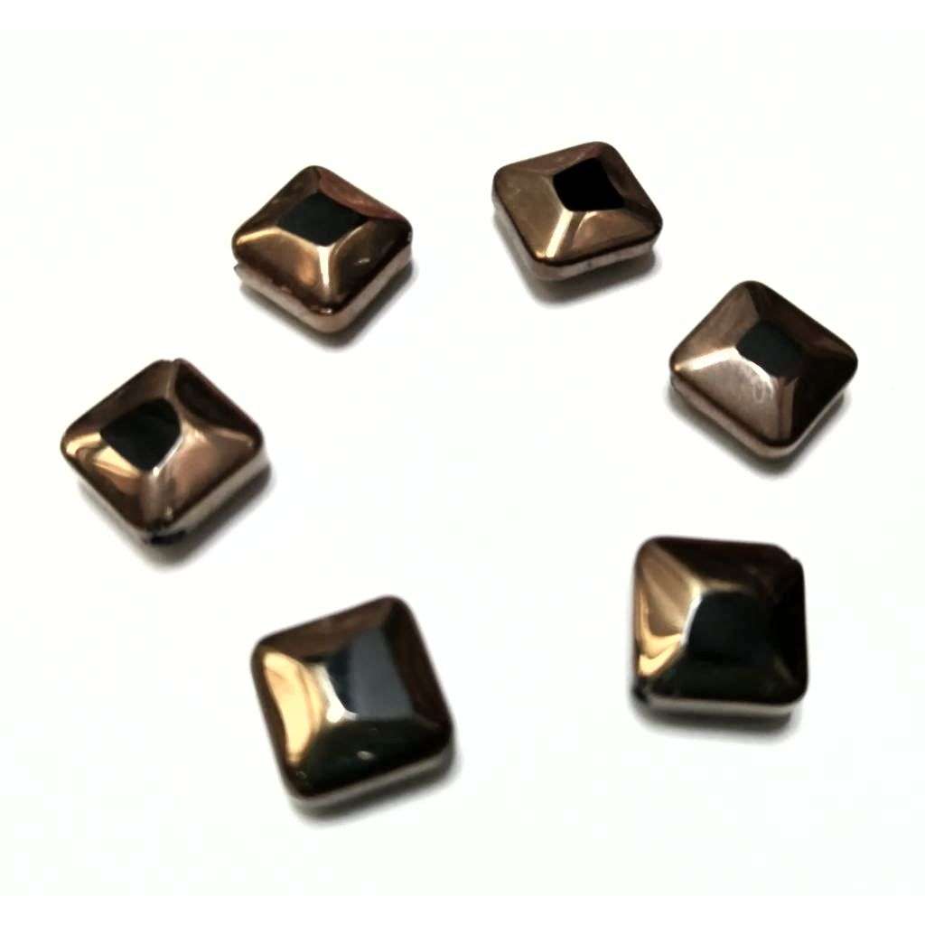 Beads / Glass Beads -10mm faceted squares - copper/black- 6pcs / Beads for crafting