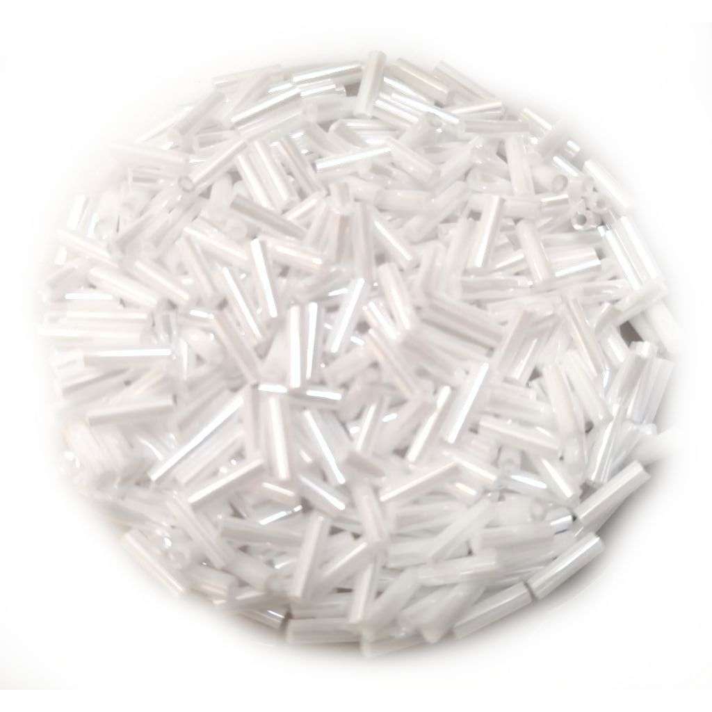 Beads / Glass  Seed Beads - 400pcs  - 7x2mm tubes - snow white - / Beads for crafting