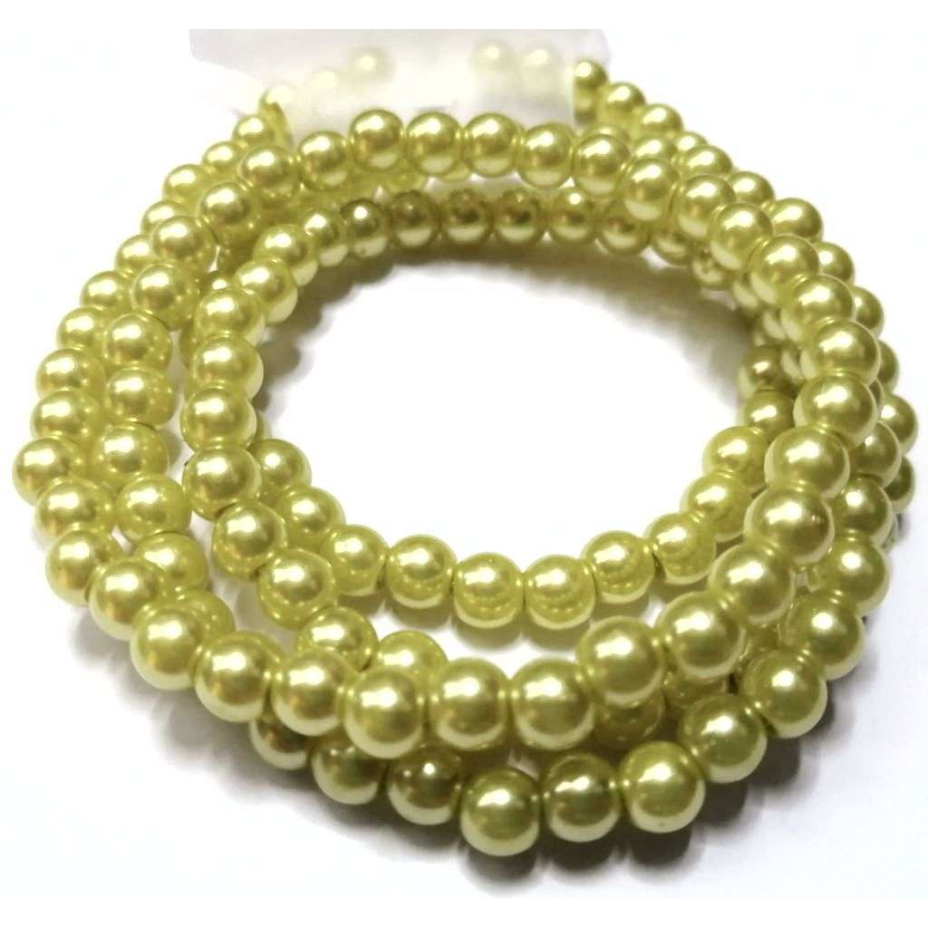 Beads / Glass Pearl Beads - 6mm - yellow green  20 single pcs    / Beads for crafting