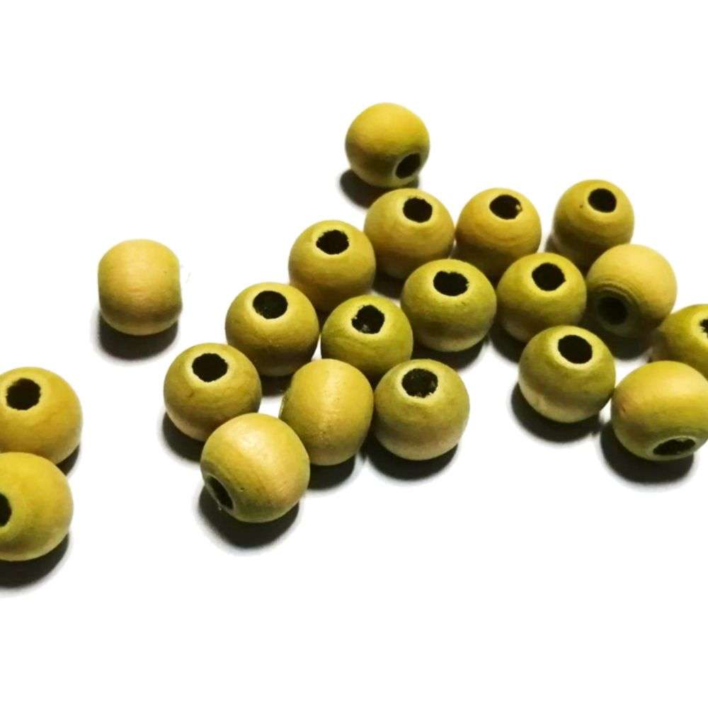 Beads / Wooden Beads - YELLOW GREEN silk mat washed- 20pcs - 10mm / Beads for crafting