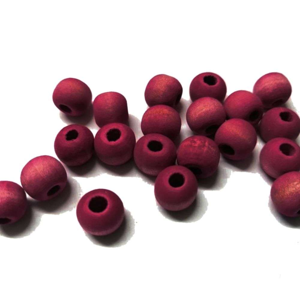 Beads / Wooden Beads - Magenta silk mat washed- 20pcs - 10mm / Beads for crafting
