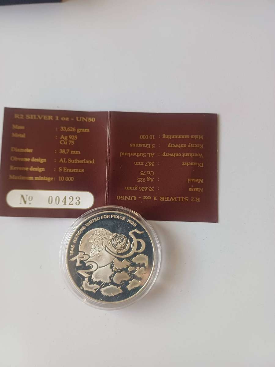 1995 United Nations 1oz silver R2 coin