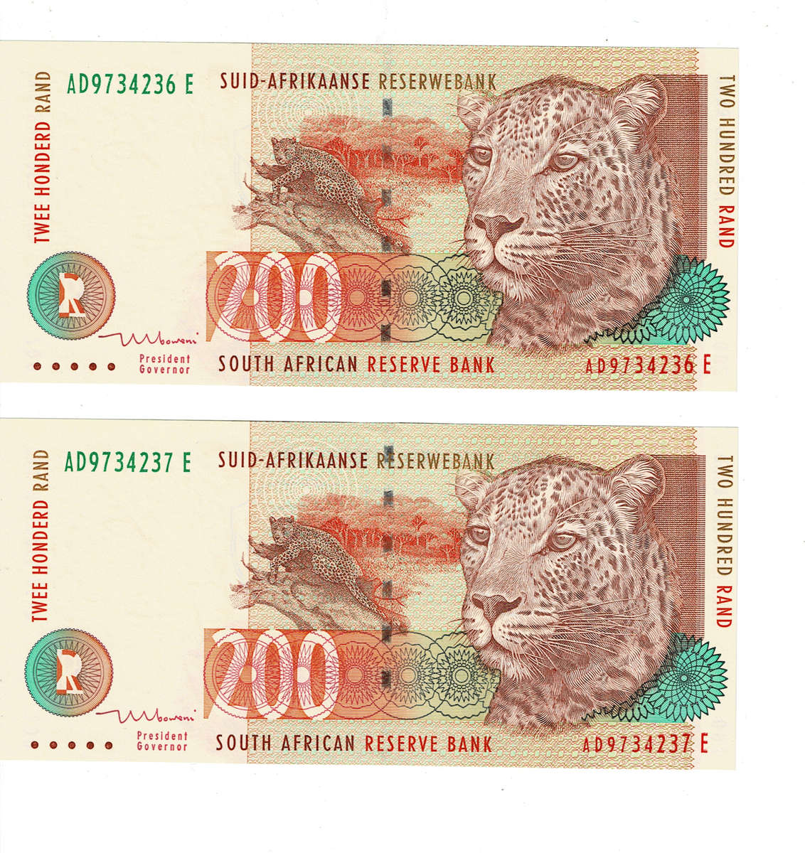 EXTREMELY RARE FIND! 1999 First Issue in sequence 10x R200 notes. Value R30K. Uncirculated.