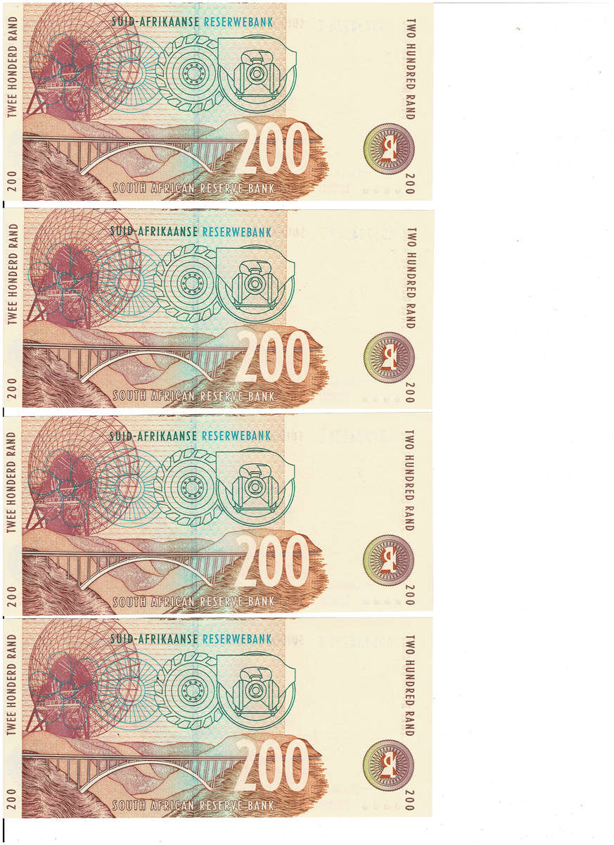 EXTREMELY RARE FIND! 1999 First Issue in sequence 10x R200 notes. Value R30K. Uncirculated.