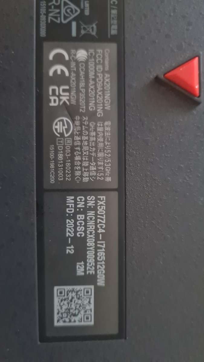 ASUS FX507ZC4-I716512G0W TUF Gaming Laptop Parts/Repair