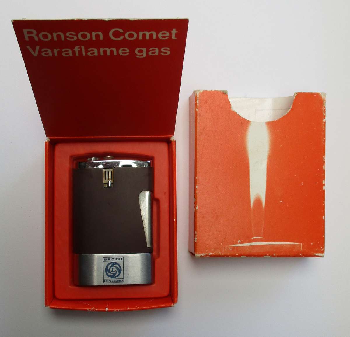 Vintage Ronson Comet Varaflame Gas Lighter - British Leyland - Original box and papers