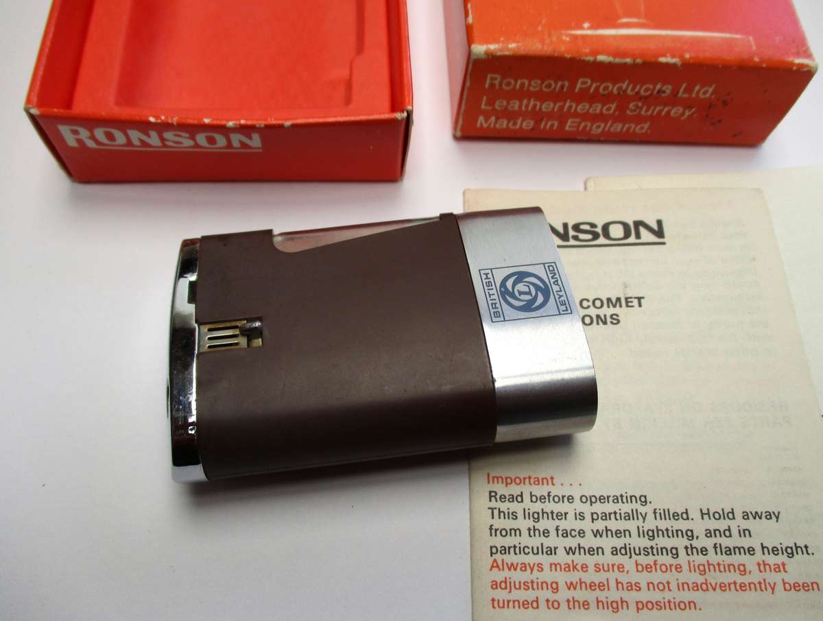Vintage Ronson Comet Varaflame Gas Lighter - British Leyland - Original box and papers