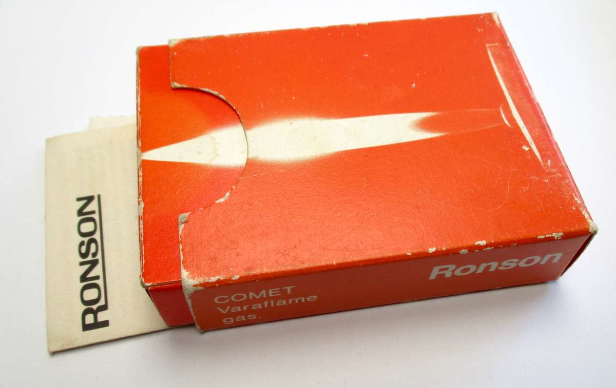 Vintage Ronson Comet Varaflame Gas Lighter - British Leyland - Original box and papers