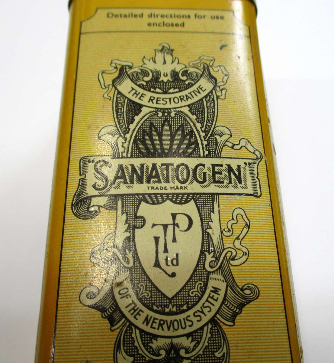 Vintage Sanatogen Tin - Made in Greenford, England - Therpeutic Products Ltd.
