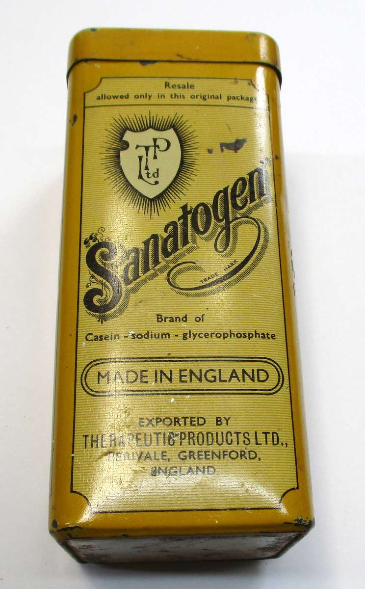 Vintage Sanatogen Tin - Made in Greenford, England - Therpeutic Products Ltd.