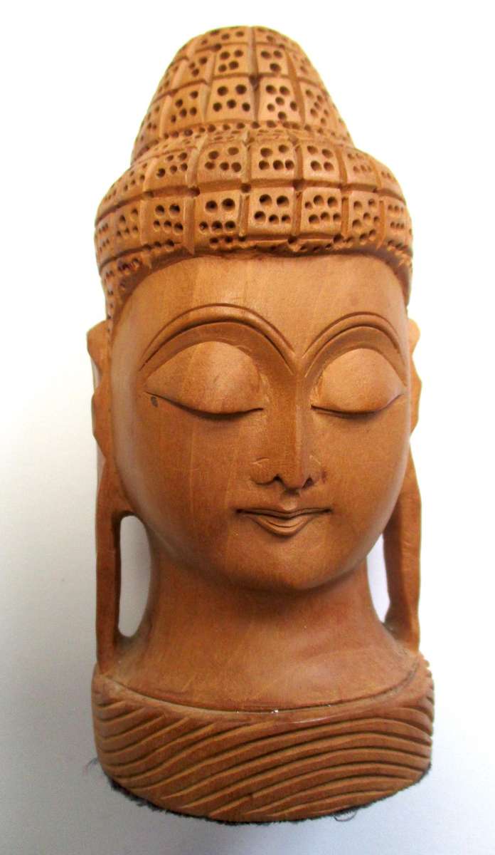 Hand carved wooden Buddha Head