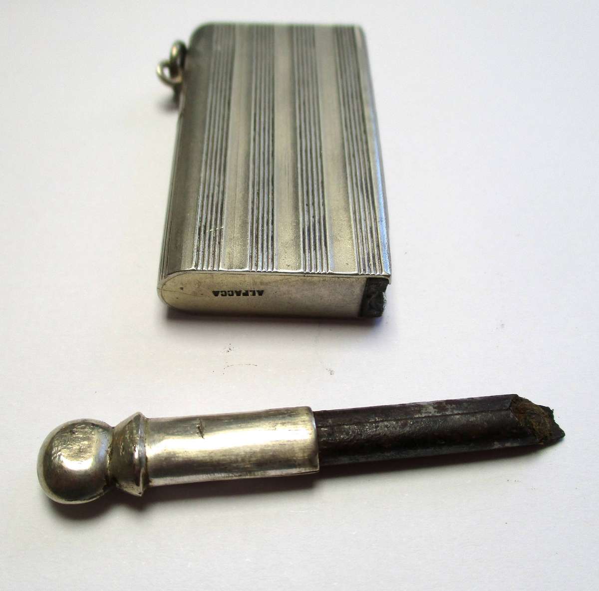 Art Deco - Alpacca Silver Book Lighter with Flint Striker