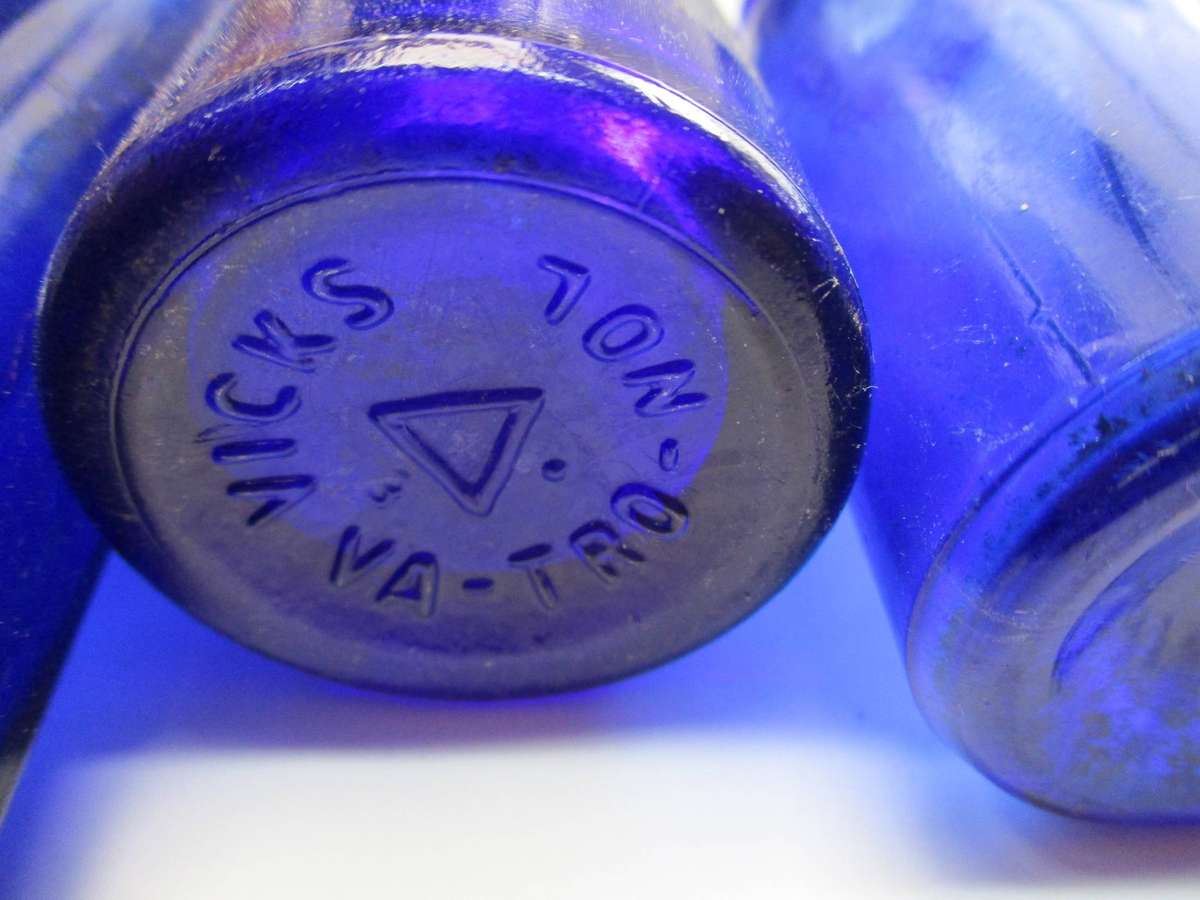 Vintage Medicine Bottles / Cobalt blue glass / brown glass