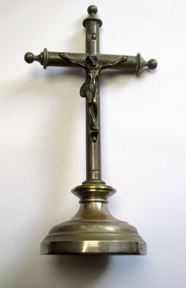 Vintage Plated Brass Crucifix on stand - 15cm height