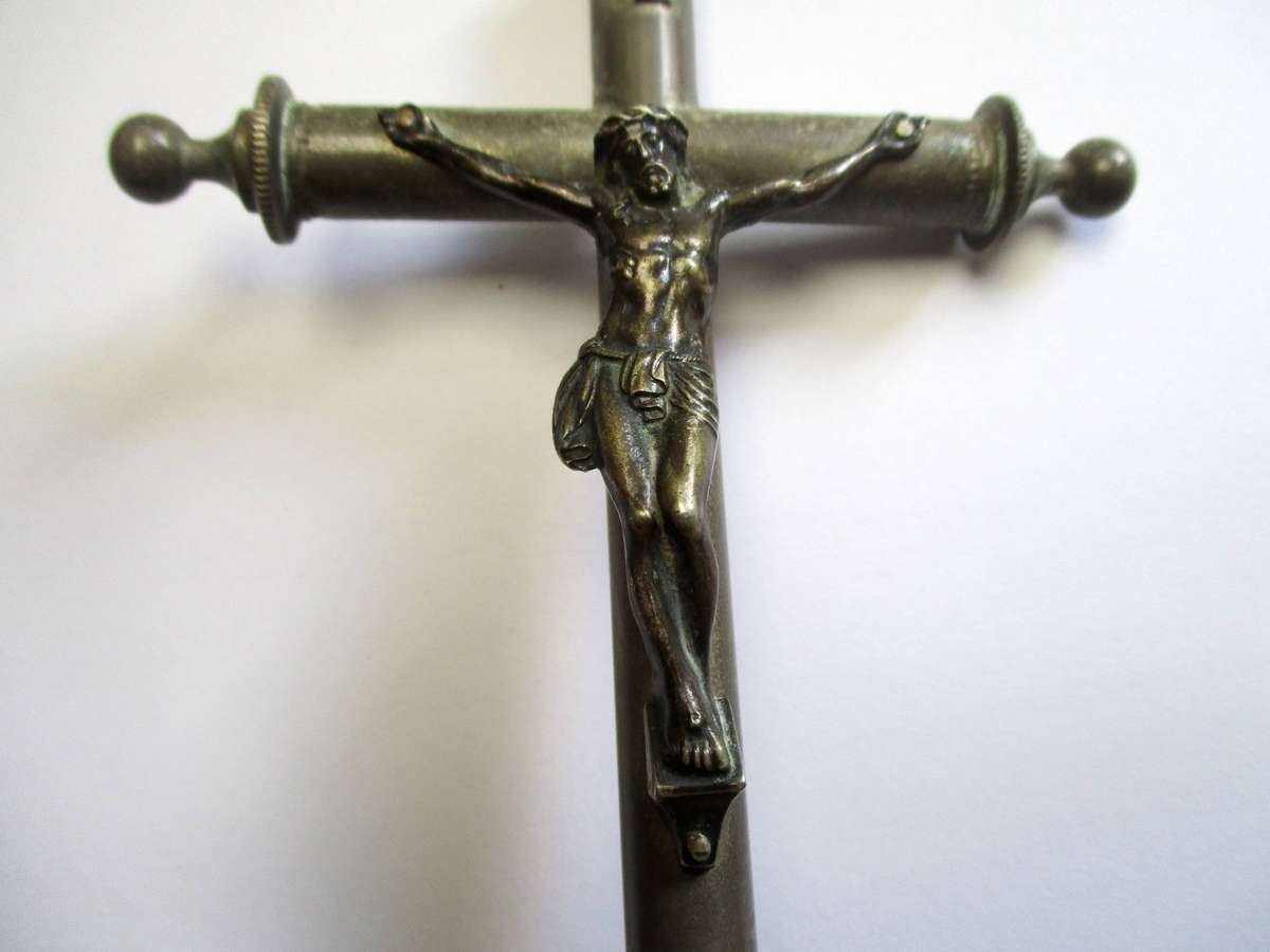 Vintage Plated Brass Crucifix on stand - 15cm height
