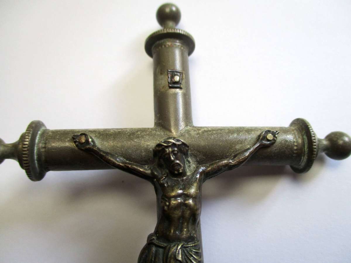 Vintage Plated Brass Crucifix on stand - 15cm height