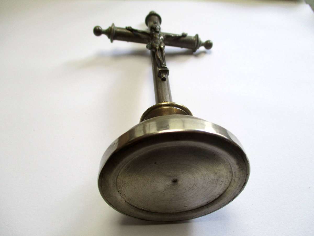 Vintage Plated Brass Crucifix on stand - 15cm height