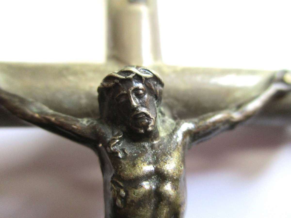 Vintage Plated Brass Crucifix on stand - 15cm height