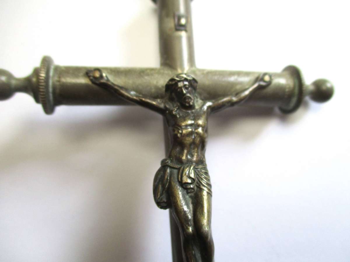 Vintage Plated Brass Crucifix on stand - 15cm height