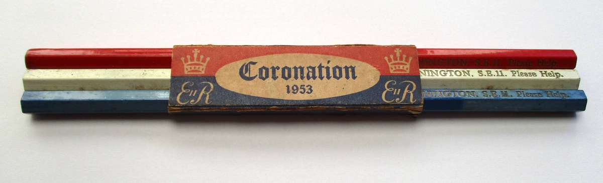 British Elizabeth II Coronation Commemorative Pencil Set - Flag colours - 1953 / UK