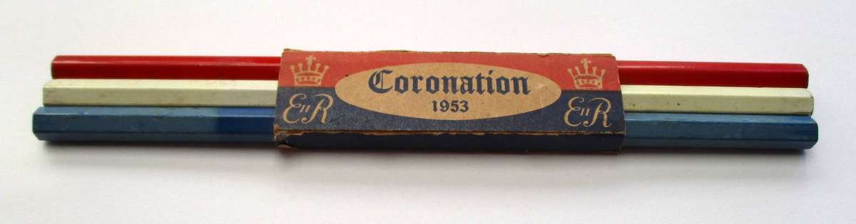 British Elizabeth II Coronation Commemorative Pencil Set - Flag colours - 1953 / UK