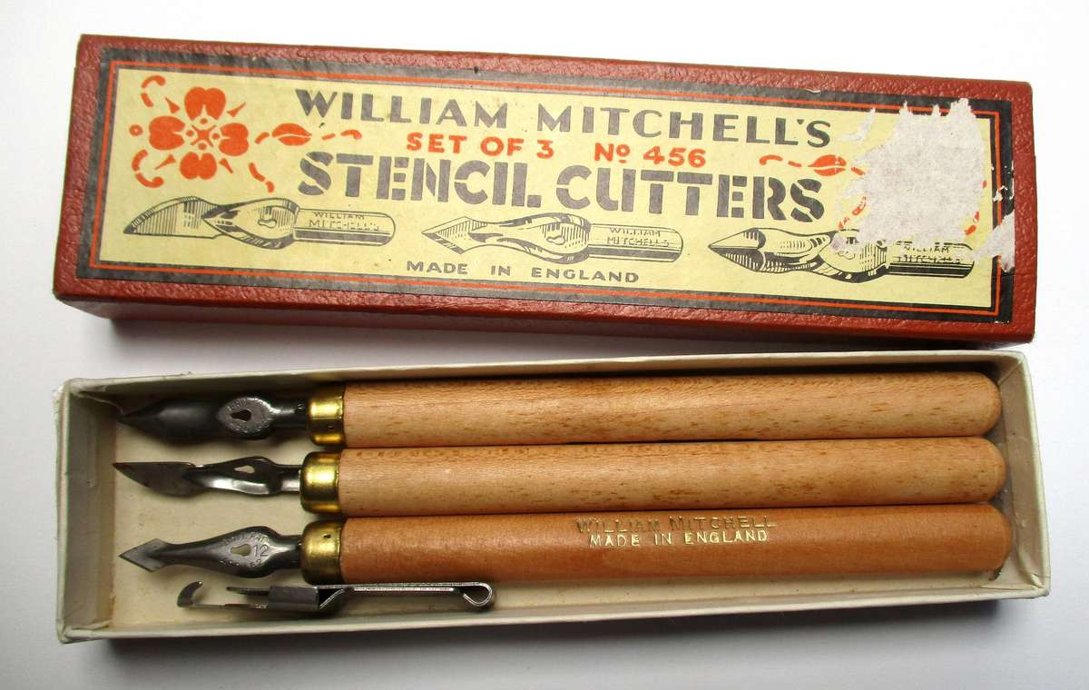 Vintage William Mitchell's Stencil Cutters - Full set of 3 in original box