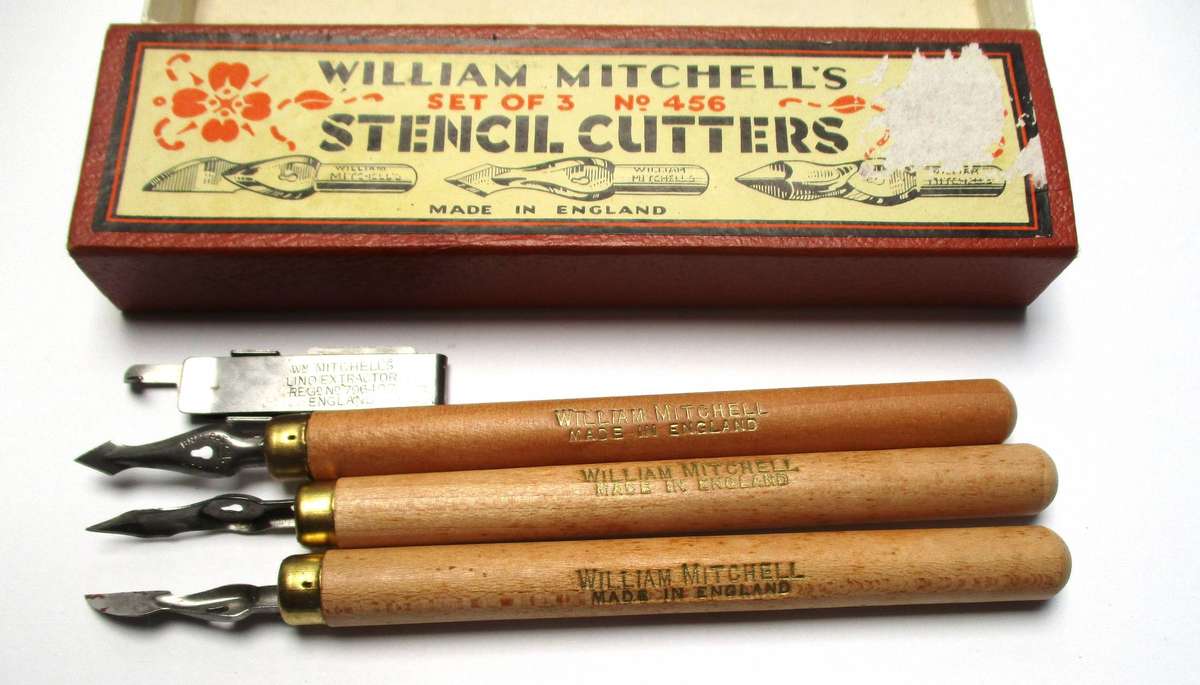 Vintage William Mitchell's Stencil Cutters - Full set of 3 in original box