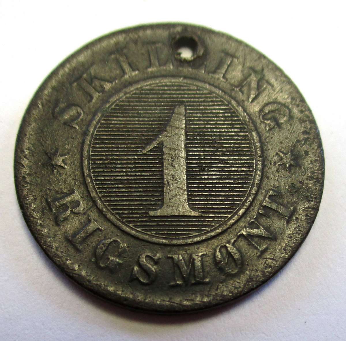 Denmark - 1 Skilling Rigsmønt - Frederik VII 1863 - Holed