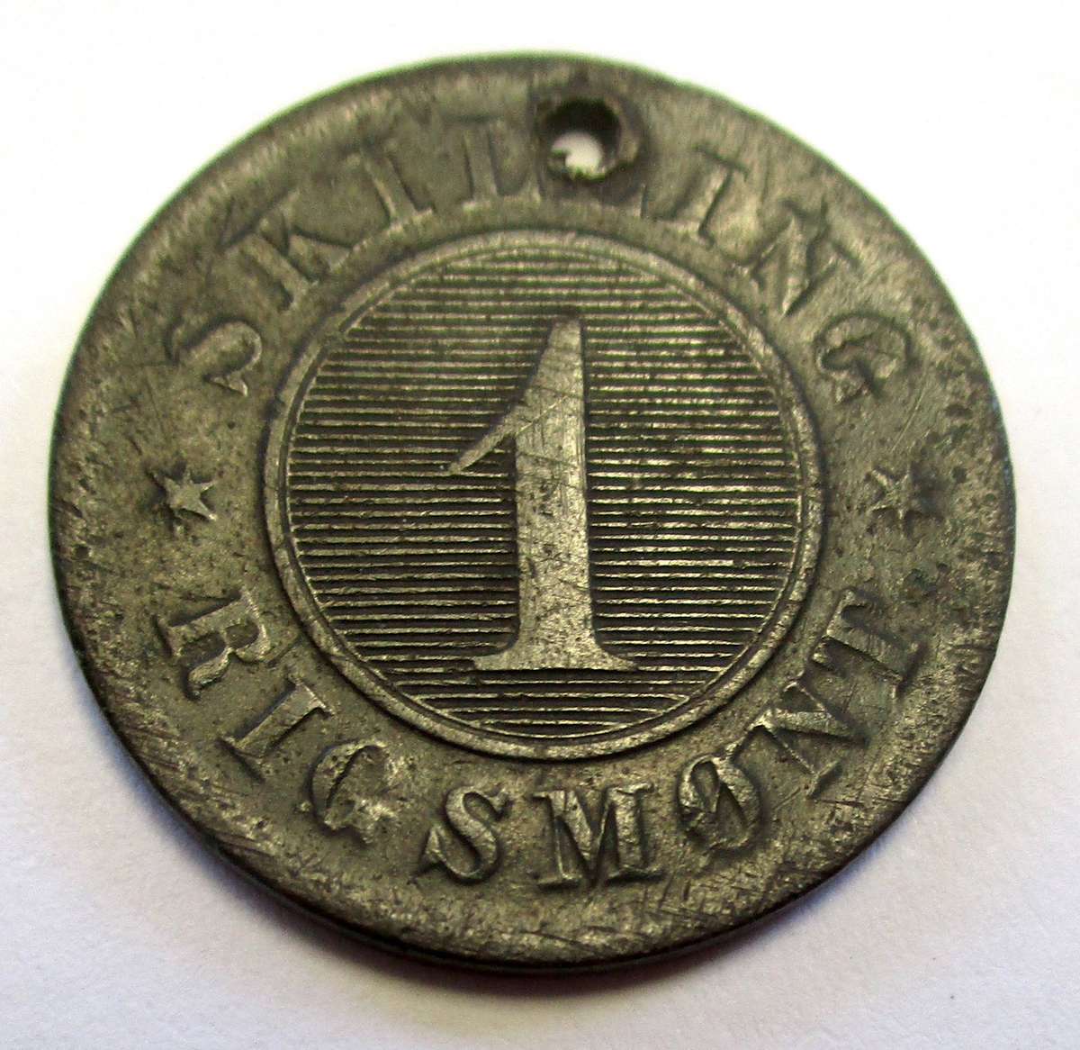 Denmark - 1 Skilling Rigsmønt - Frederik VII 1863 - Holed