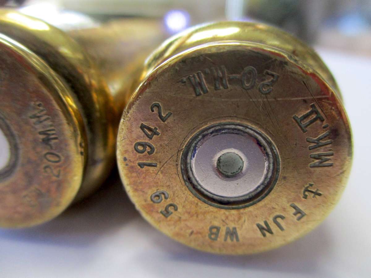 Two WW2 MkII 20mm Brass Shells - 1942 -USA made (FJN  WB)