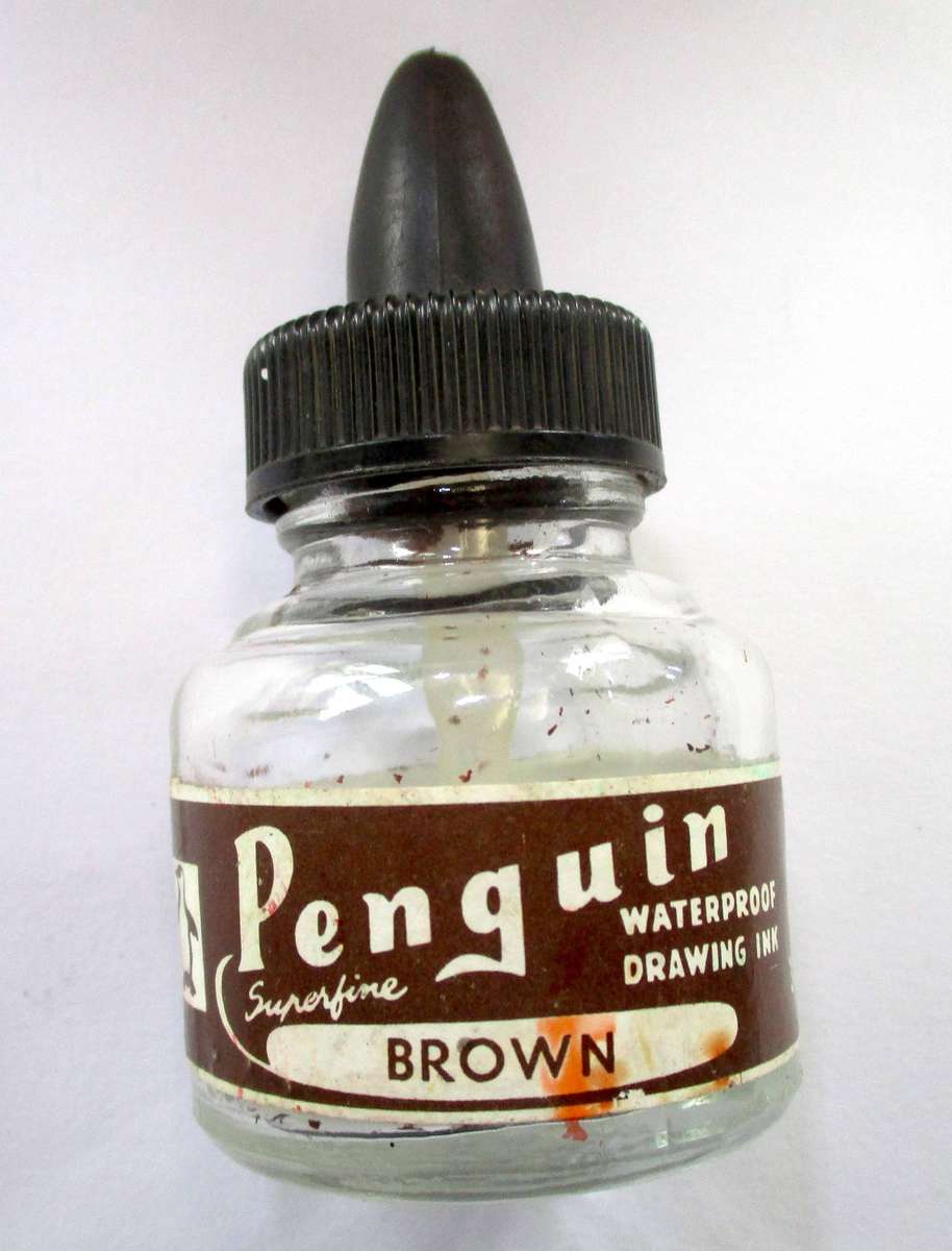 Vintage Penguin Drawing Ink bottle - brown