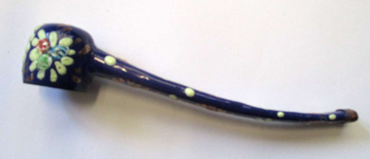 Vintage Enamel and Metal Pipe Smoking Hand Painted Folk