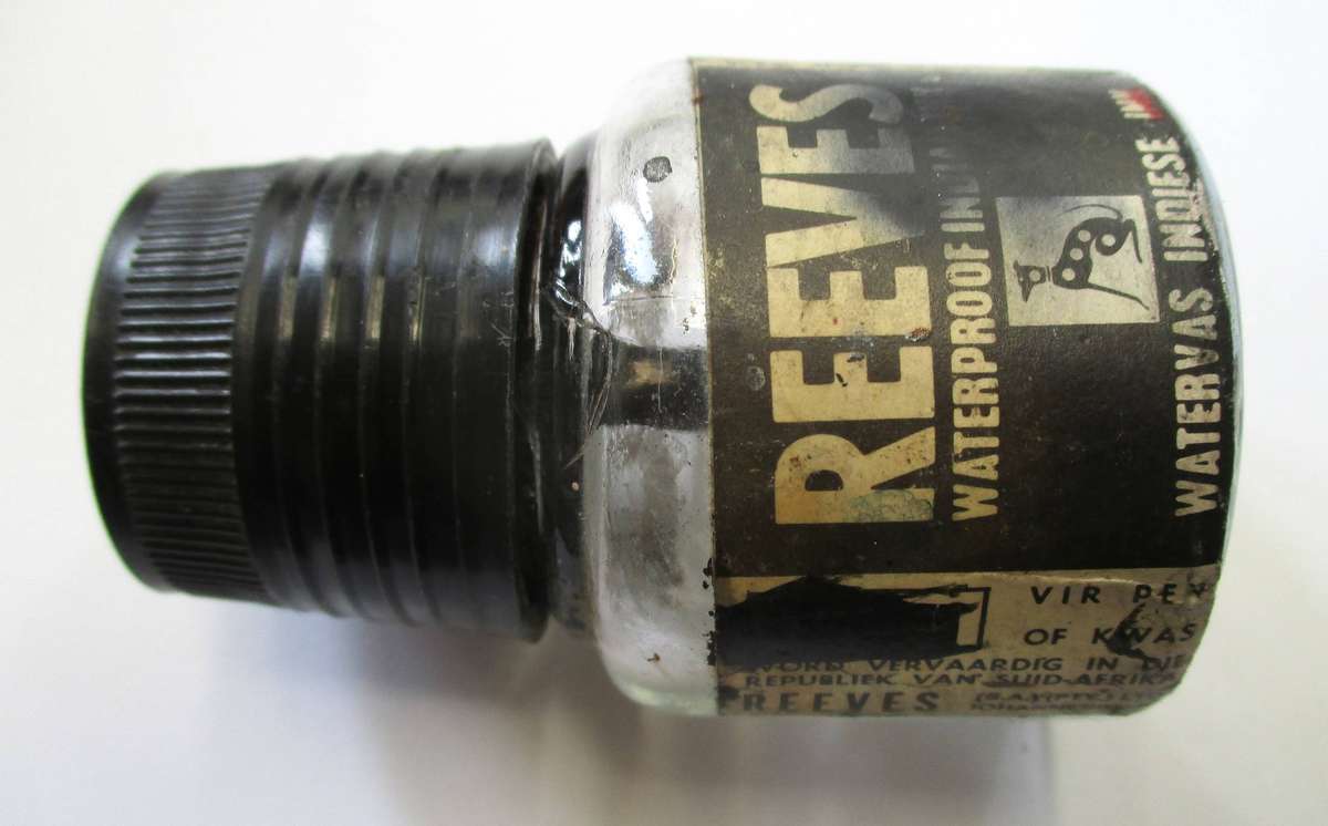 Vintage Reeves Indian Ink Bottle - Black waterproof ink for pen
