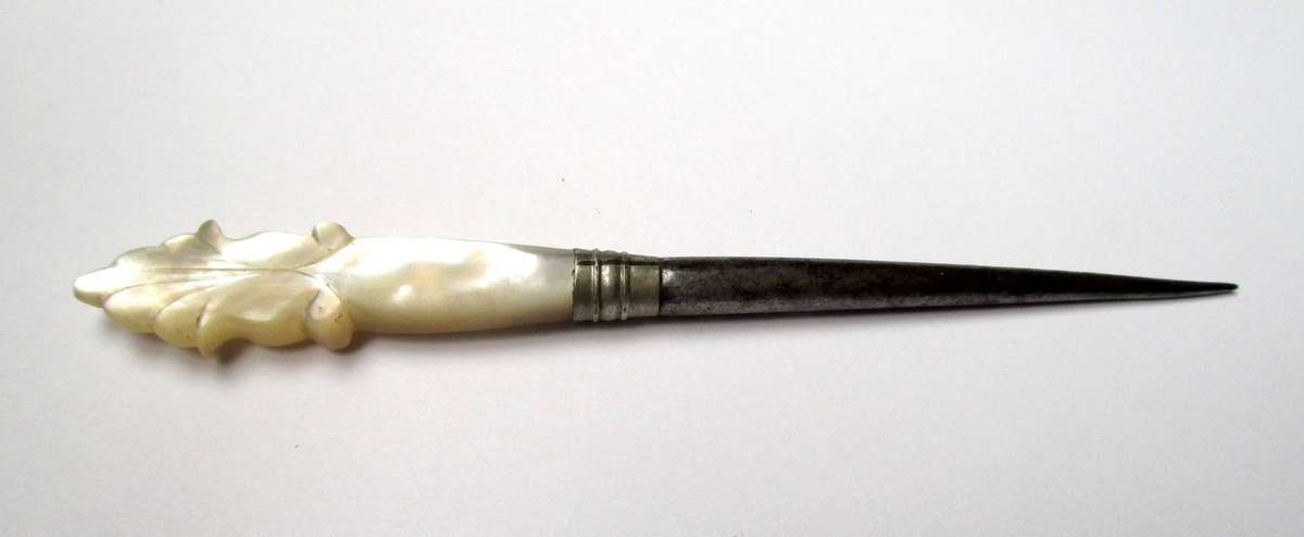 Antique / vintage sewing awl / punch - hand carved mother of pearl