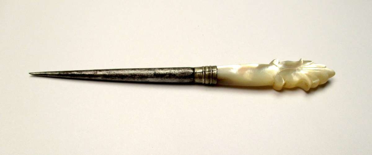 Antique / vintage sewing awl / punch - hand carved mother of pearl