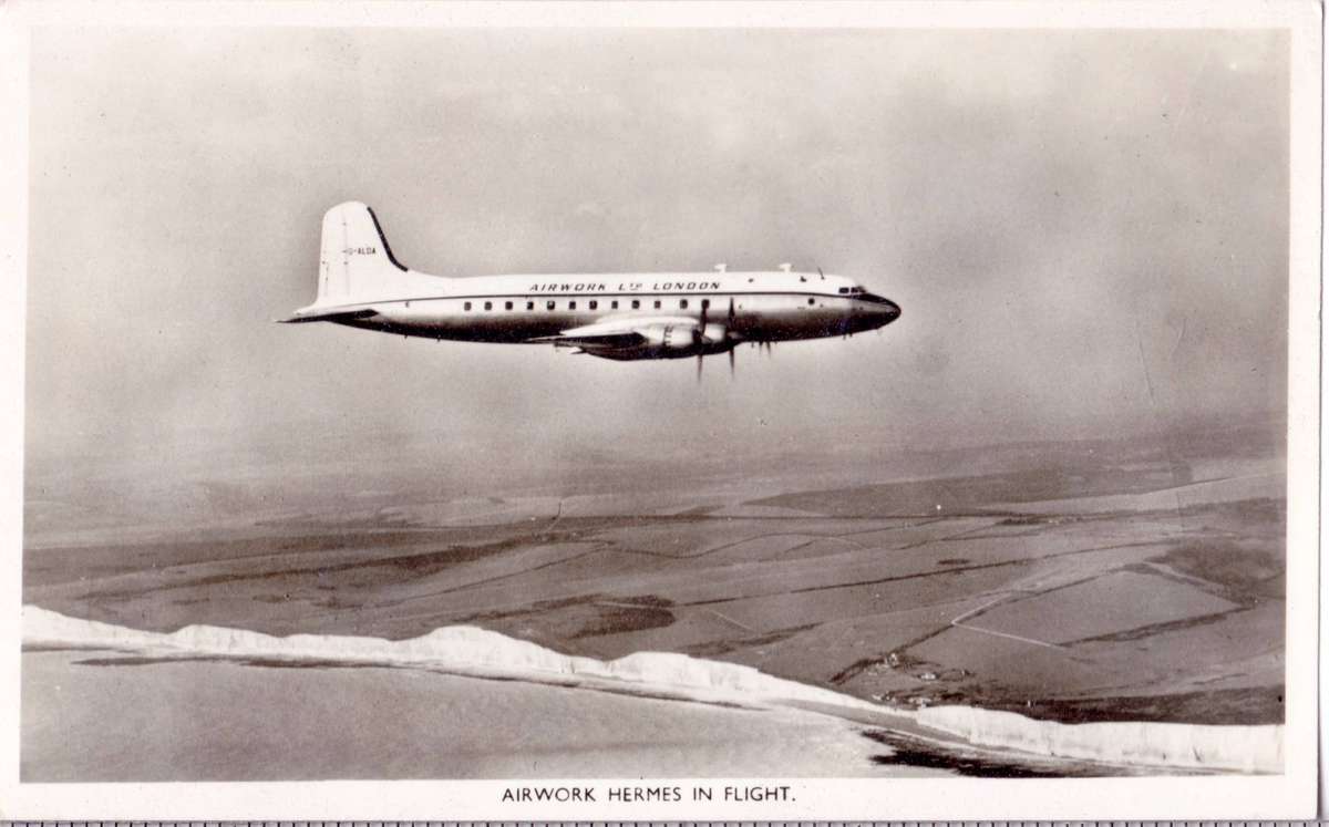 Vintage Post card - Airwork Hermes in flight