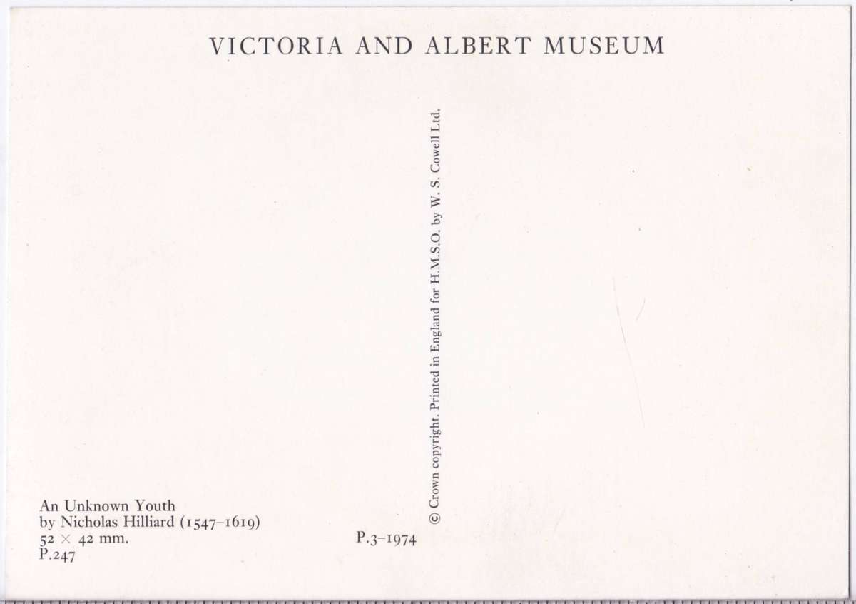 Unused Postcard - Victoria and Albert Museum - An Unknown Youth - Nicholas Hilliard