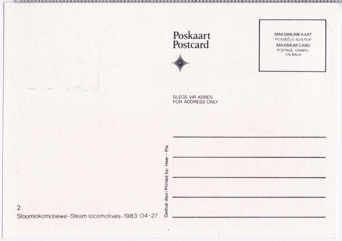Post Card - RSA - Steam Locomotives - 1983 (2)