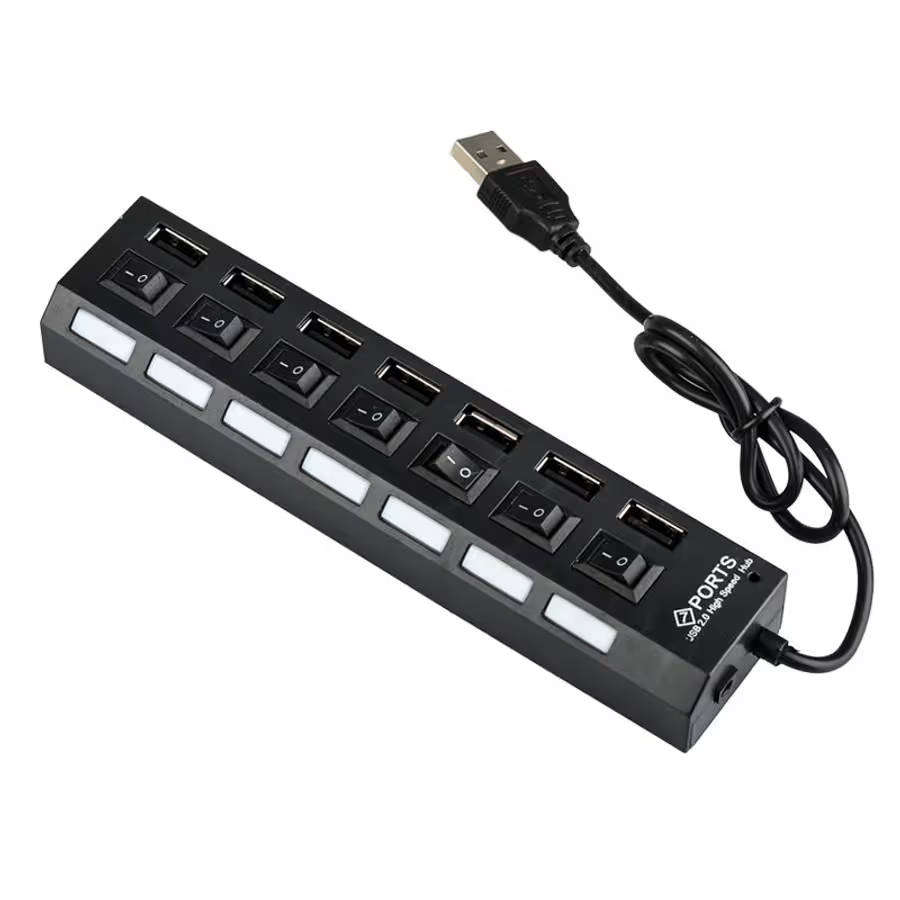 USB 2.0 Super Speed 7 Ports Hub for All Computers & Consoles - Black