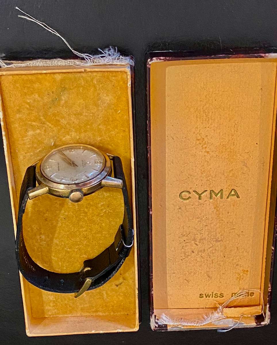 Cyma Watersport vintage gold plated hand wind-up watch with original box